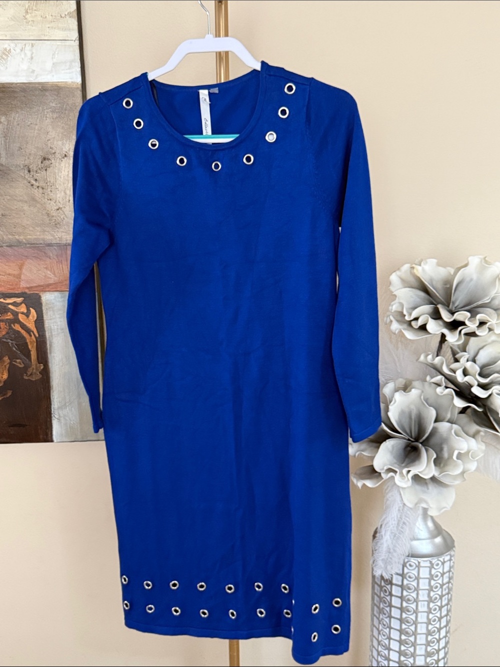 Women's Royal Blue Eyelet Detail Knit Dress
